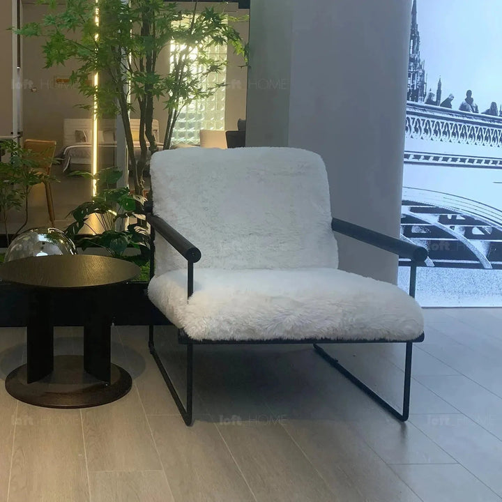 Cream sherpa fabric 1 seater sofa snowy in real life style.