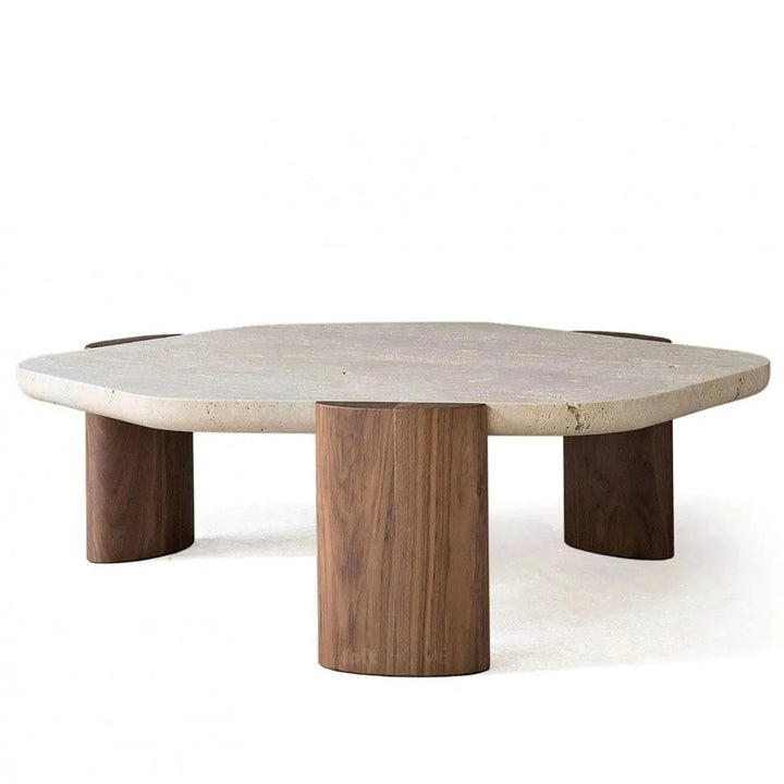 Scandinavian travertine stone coffee table trawo in still life.