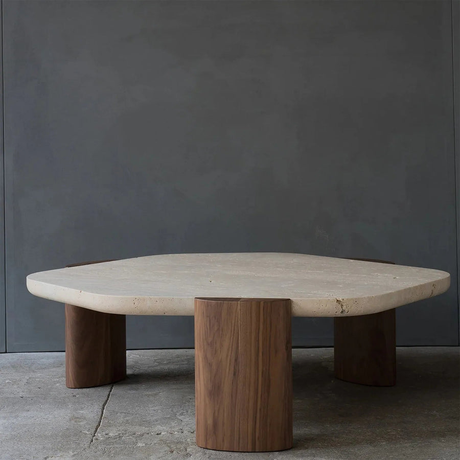 Scandinavian travertine stone coffee table trawo primary product view.