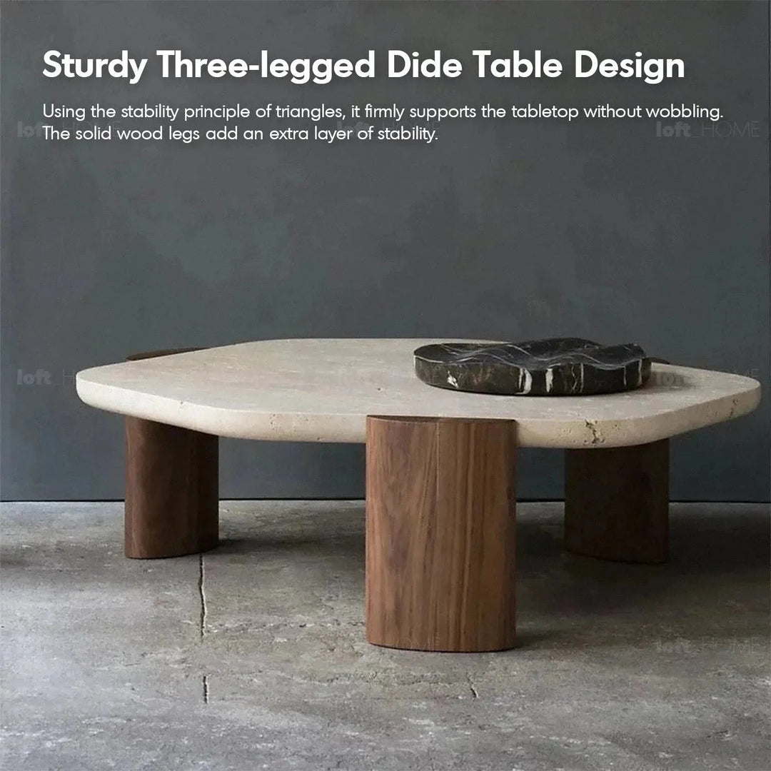 Scandinavian travertine stone coffee table trawo material variants.