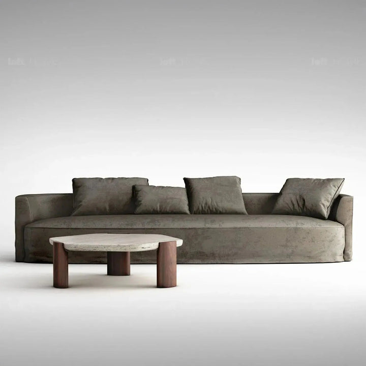 Scandinavian travertine stone coffee table trawo in real life style.