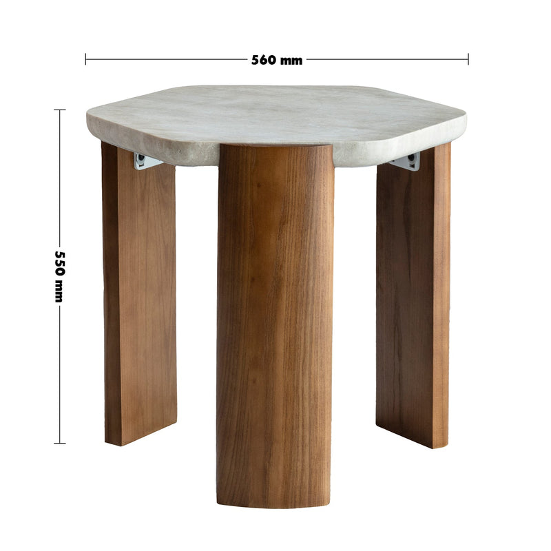 Scandinavian Travertine Stone Side Table TRAWO Size Chart