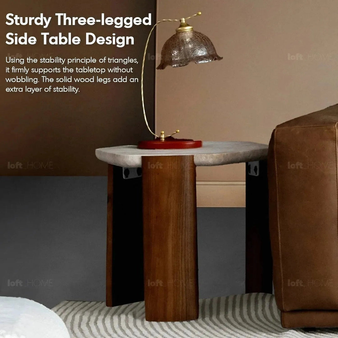 Scandinavian travertine stone side table trawo material variants.