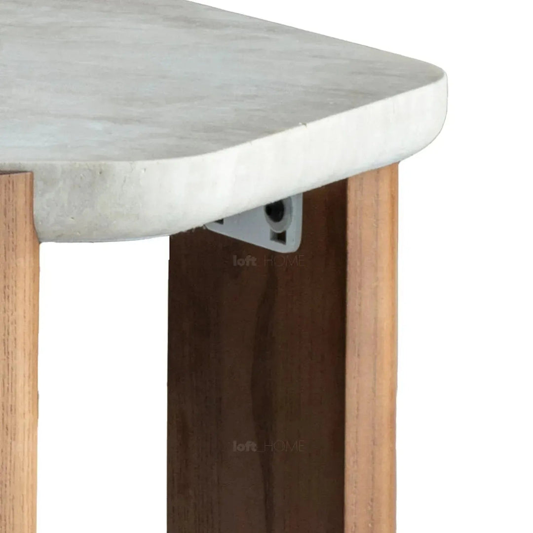 Scandinavian travertine stone side table trawo in real life style.