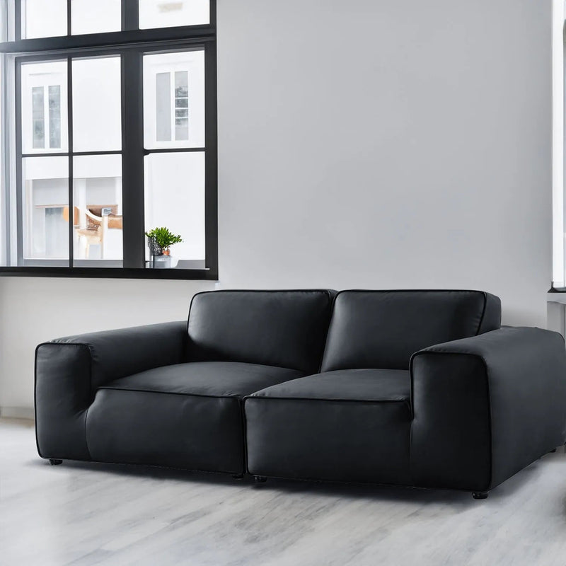Minimalist microfiber leather 3 seater sofa fleece primary product view.
