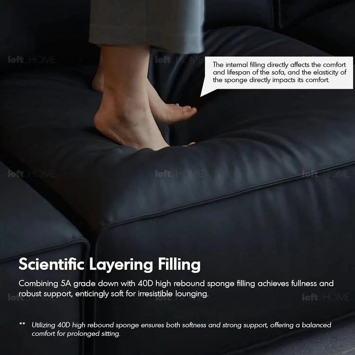 Minimalist microfiber leather 4 seater sofa fleece in panoramic view.