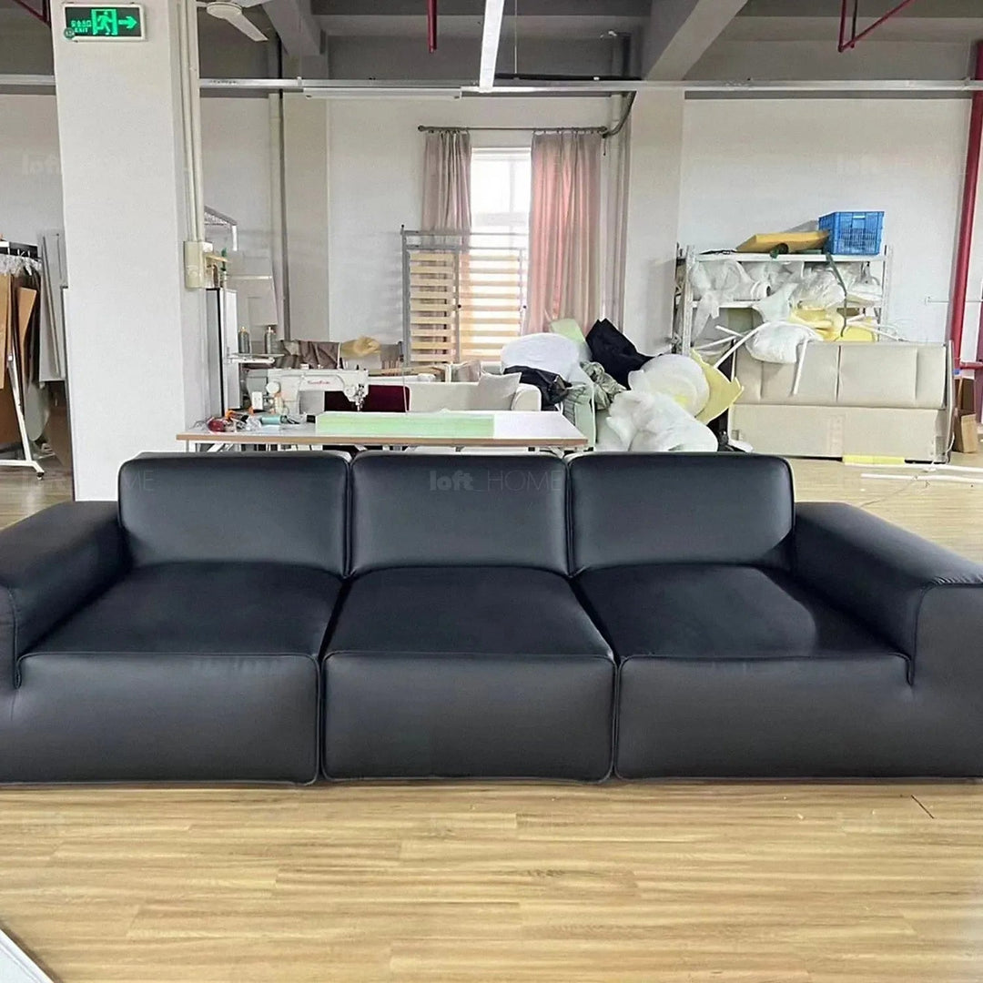 Minimalist microfiber leather 4 seater sofa fleece detail 1.