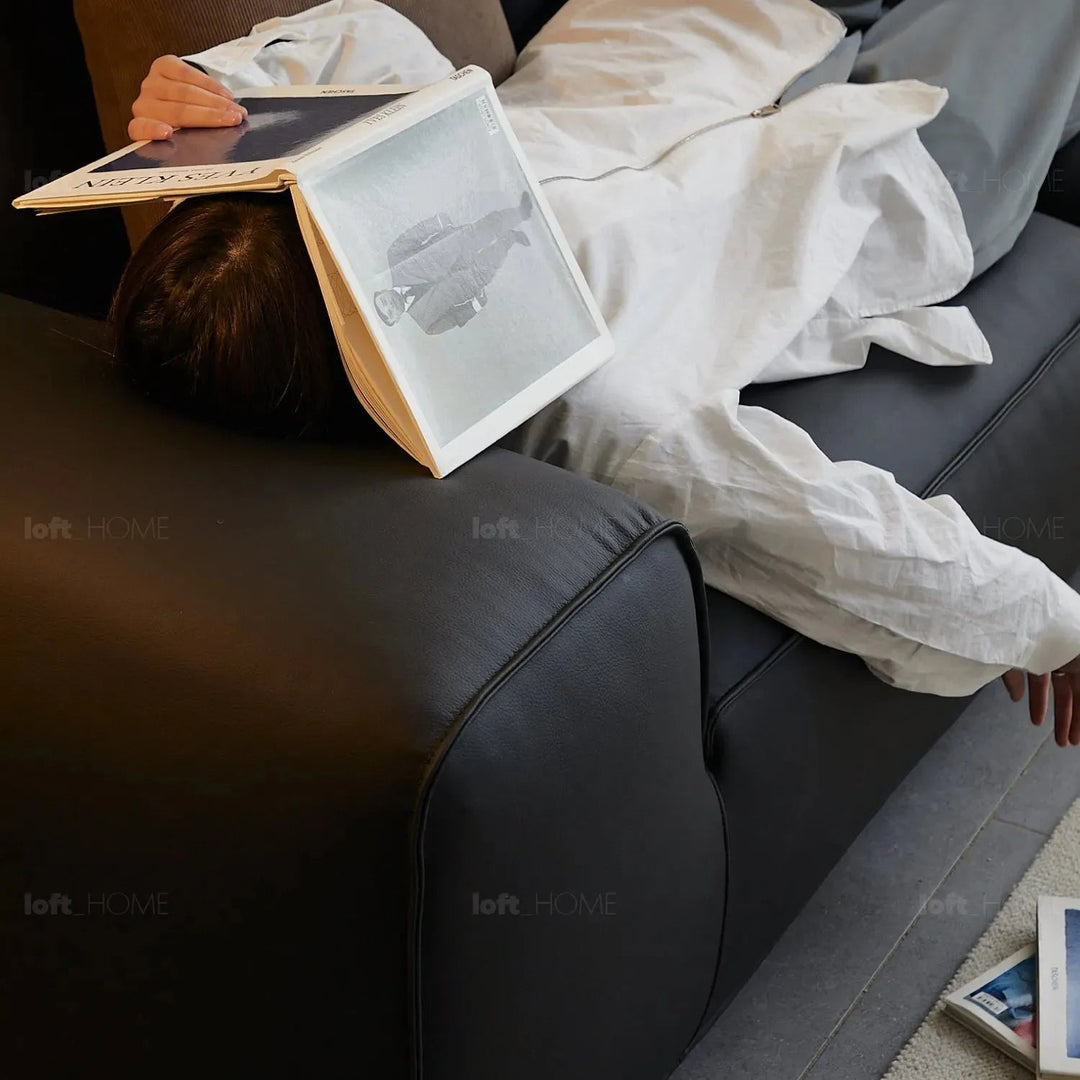Minimalist microfiber leather 4 seater sofa fleece detail 5.