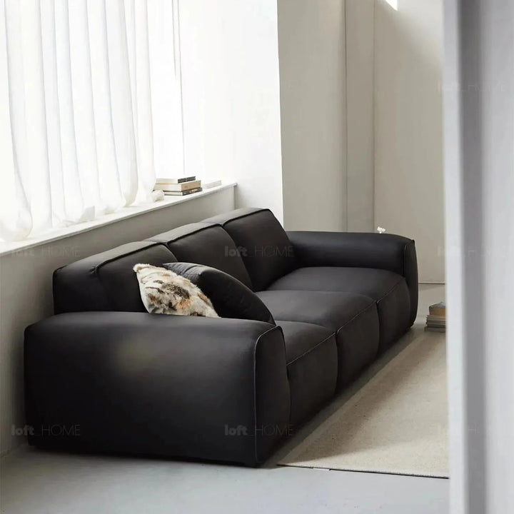 Minimalist microfiber leather 4 seater sofa fleece detail 7.
