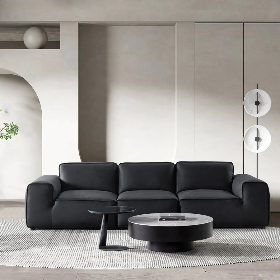 Minimalist microfiber leather 4 seater sofa fleece primary product view.