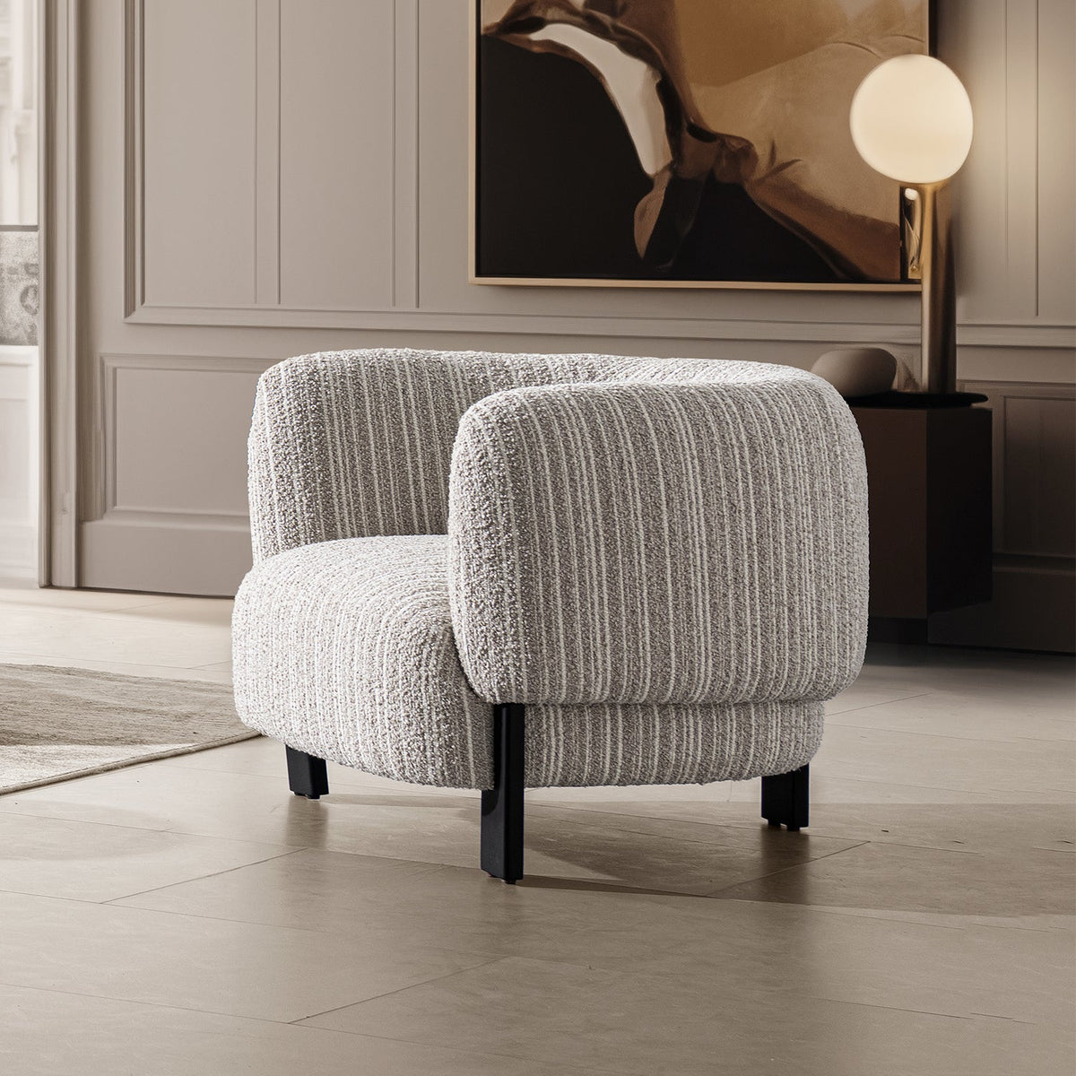 Japandi mixed weave fabric 1 seater sofa embrace primary product view.