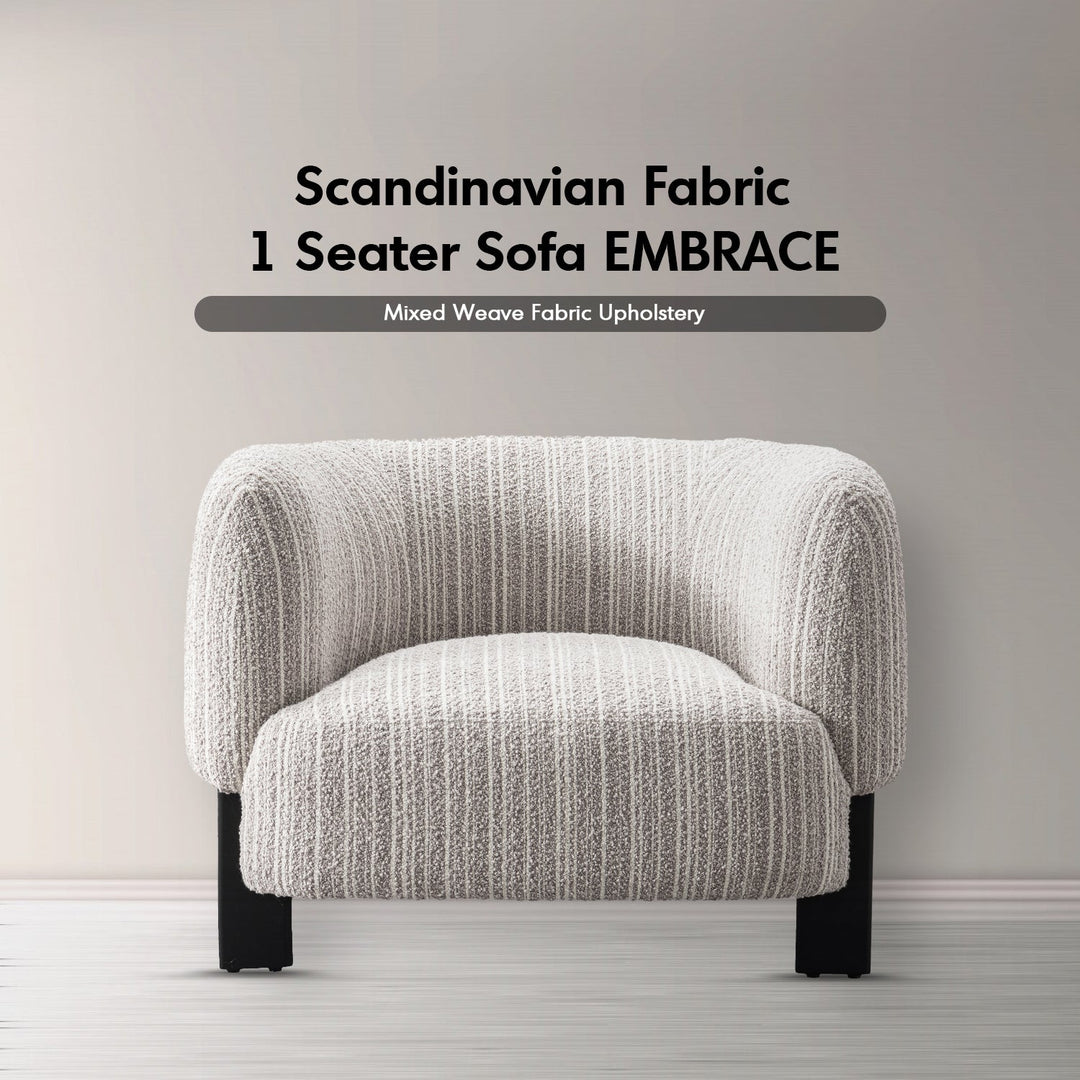 Japandi mixed weave fabric 1 seater sofa embrace material variants.