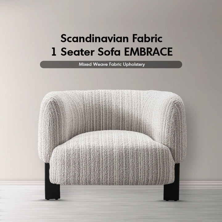 Japandi mixed weave fabric 1 seater sofa embrace material variants.