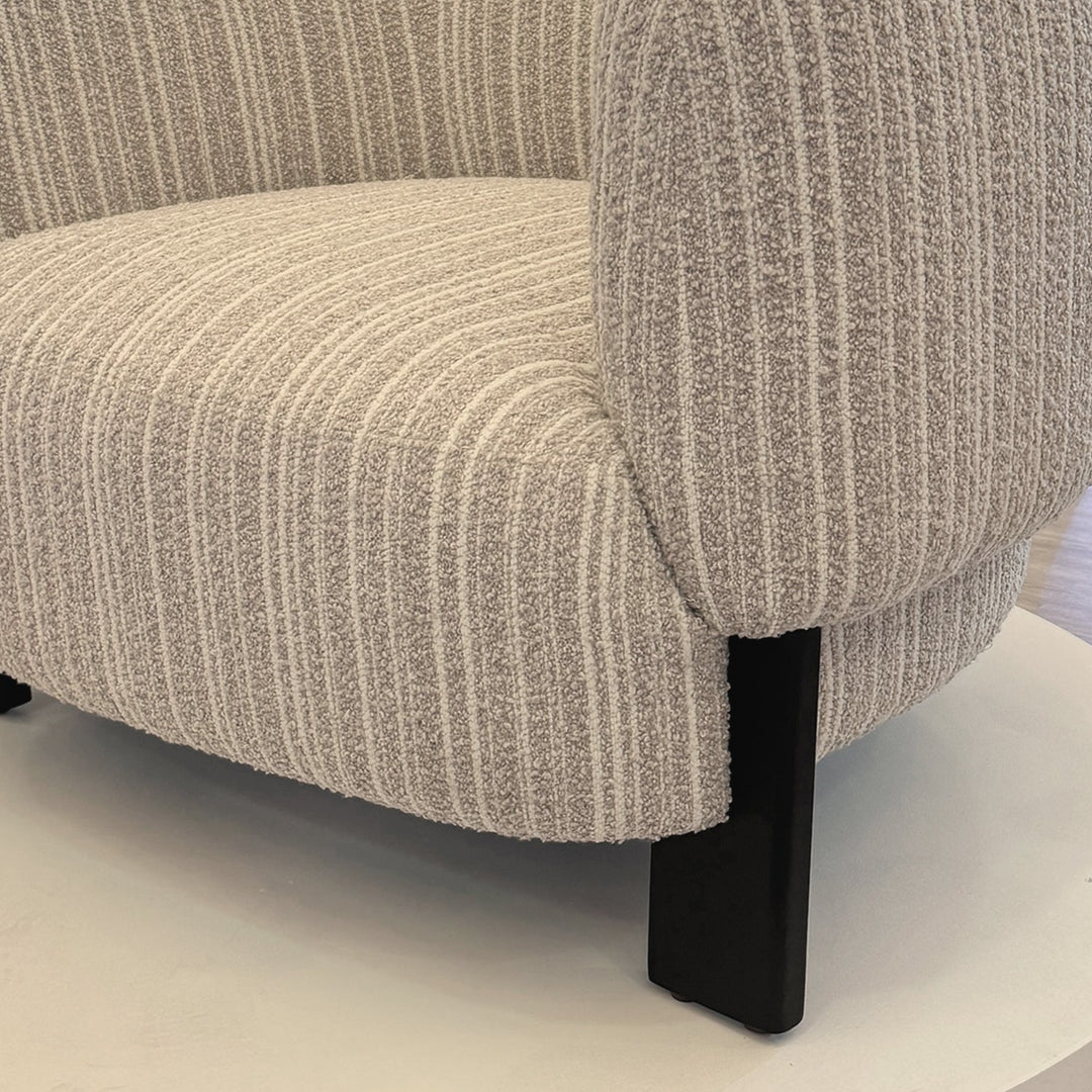 Japandi mixed weave fabric 1 seater sofa embrace in details.