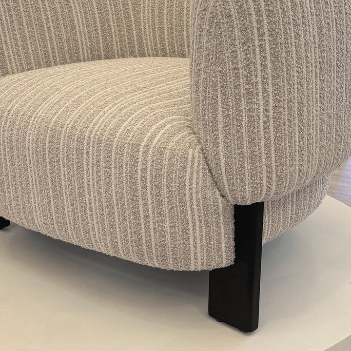 Japandi mixed weave fabric 1 seater sofa embrace in details.