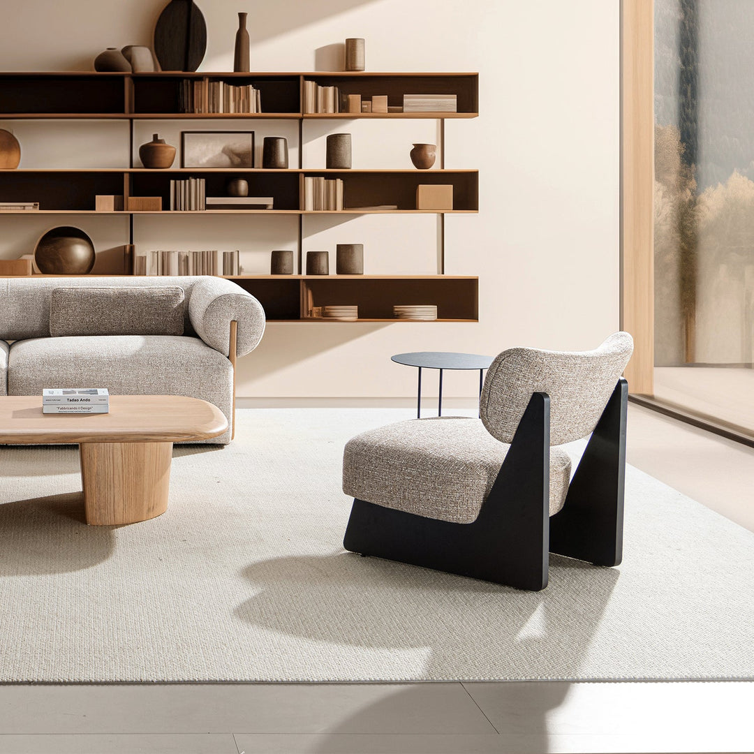 Japandi mixed weave fabric 1 seater sofa lange primary product view.