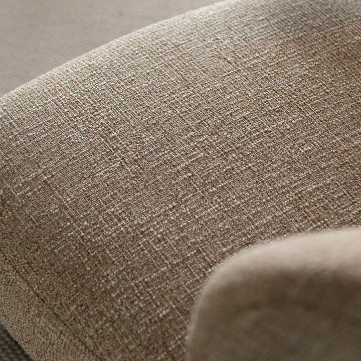 Japandi mixed weave fabric 1 seater sofa lange in close up details.