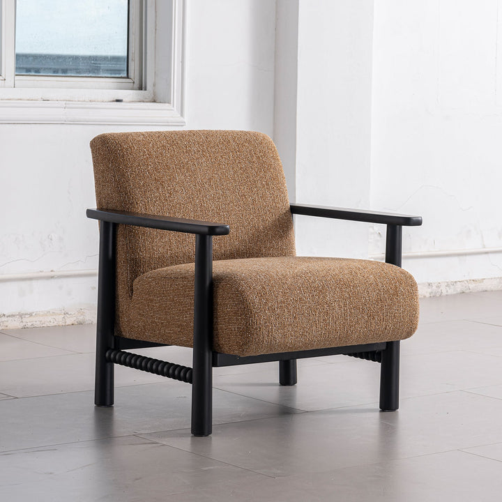 Japandi mixed weave fabric 1 seater sofa neman in panoramic view.