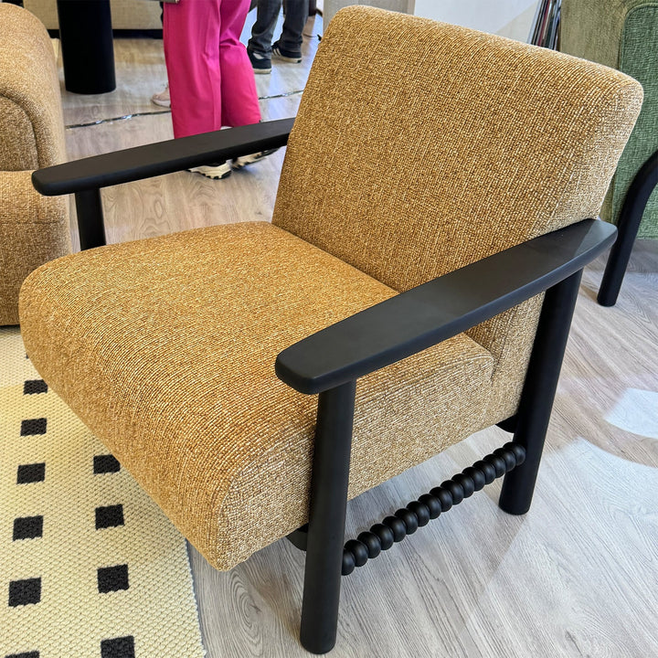 Japandi mixed weave fabric 1 seater sofa neman in close up details.