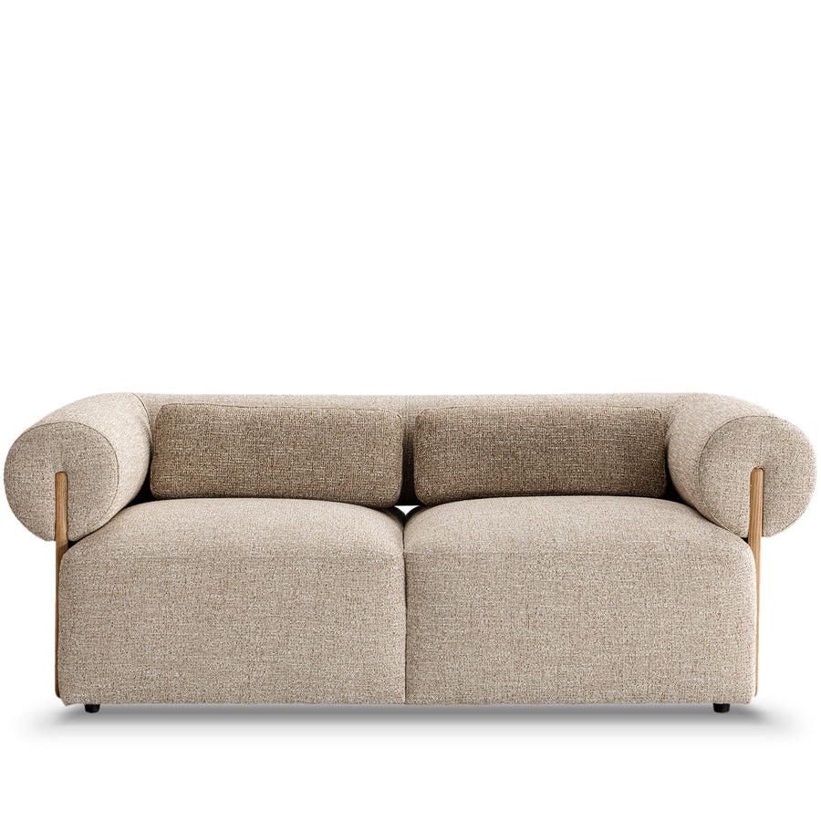 Scandinavian mixed weave fabric 2 seater sofa lange in white background.