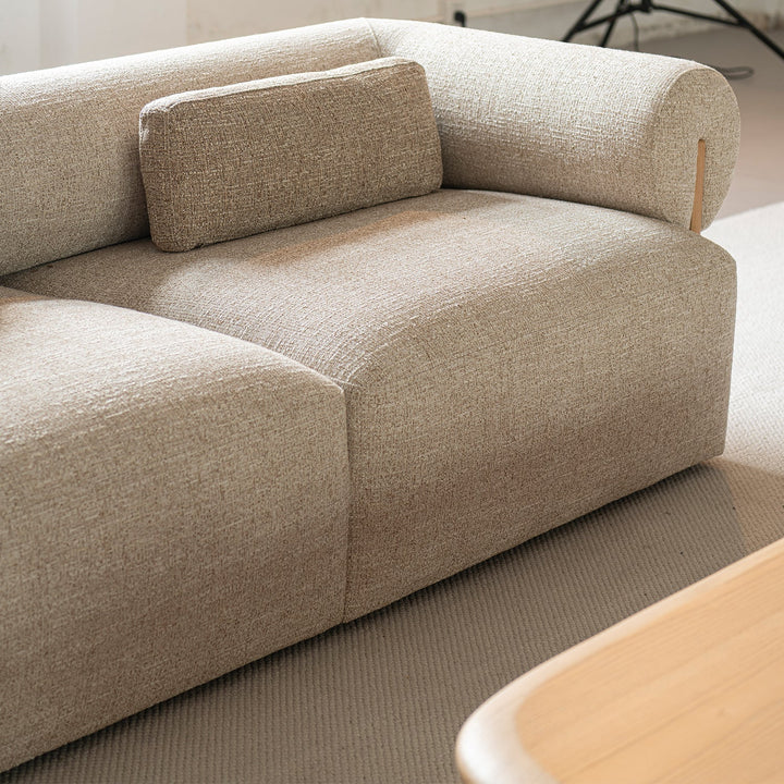 Scandinavian mixed weave fabric 3 seater sofa lange in details.