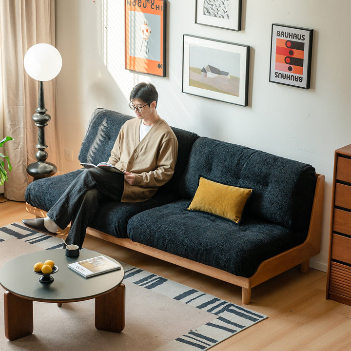 Scandinavian Mixed Weave Fabric Cherry Wood 3 Seater Sofa UNDERMOON