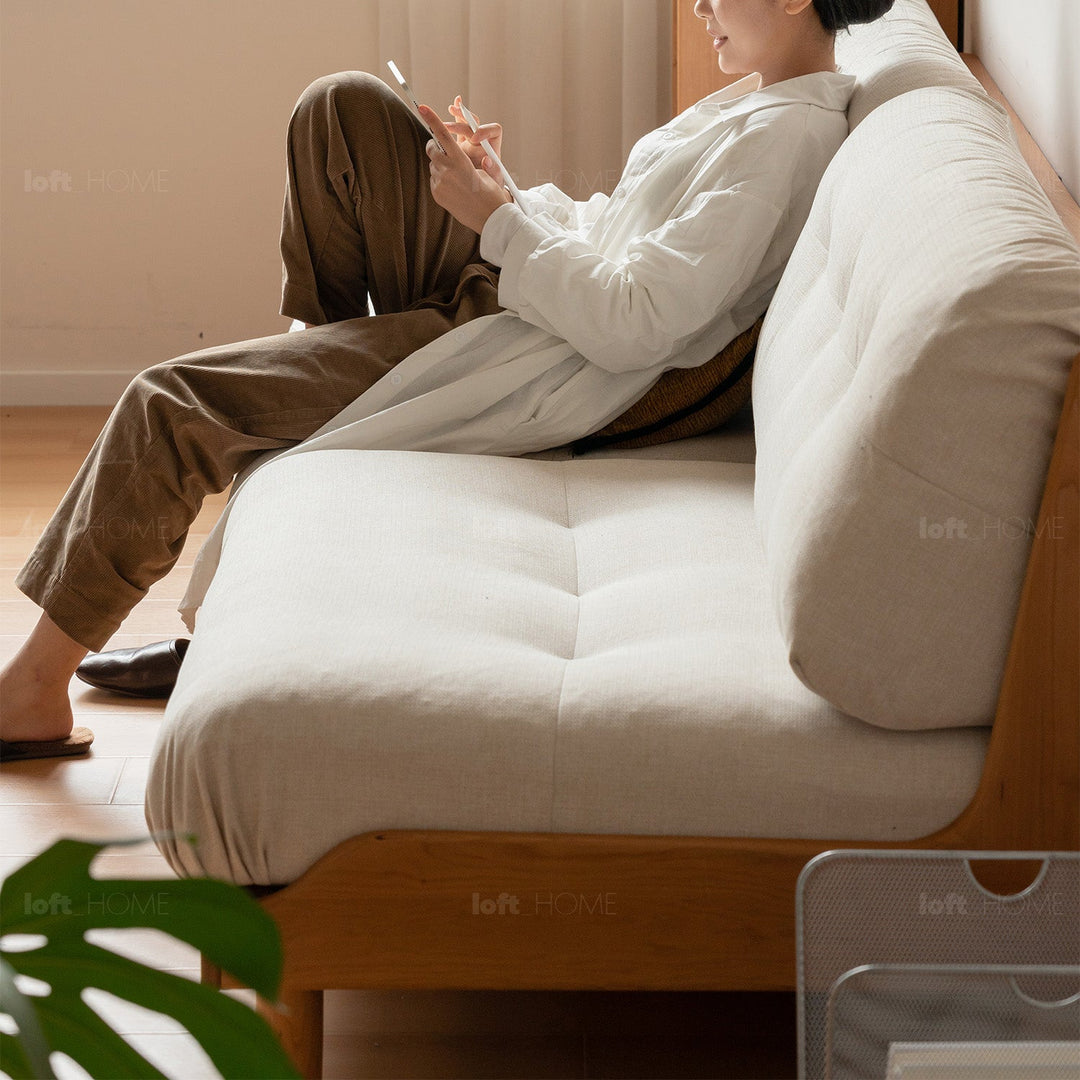 Scandinavian Mixed Weave Fabric Cherry Wood 2 Seater Sofa UNDERMOON