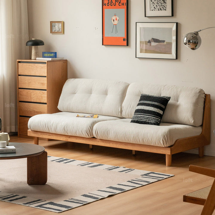 Scandinavian Mixed Weave Fabric Cherry Wood 3 Seater Sofa UNDERMOON