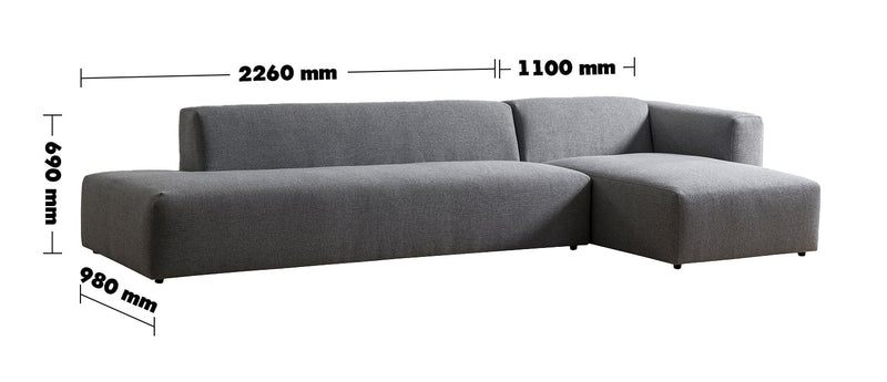 Minimalist Mixed Weave Fabric L Shape Sectional Sofa PAVILION 3+L Size Chart