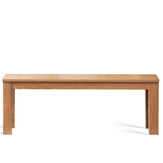 Scandinavian oak wood dining bench ligna in white background.