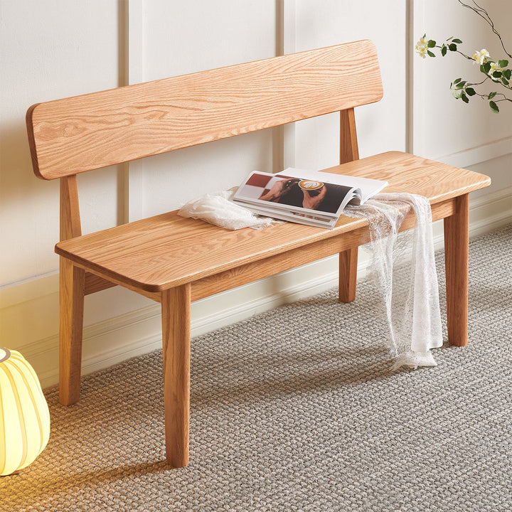 Scandinavian Oak Wood Dining Bench With Backrest RESTLY