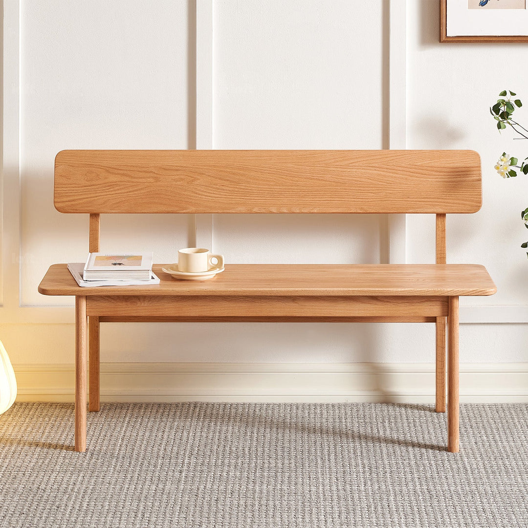Scandinavian Oak Wood Dining Bench With Backrest RESTLY