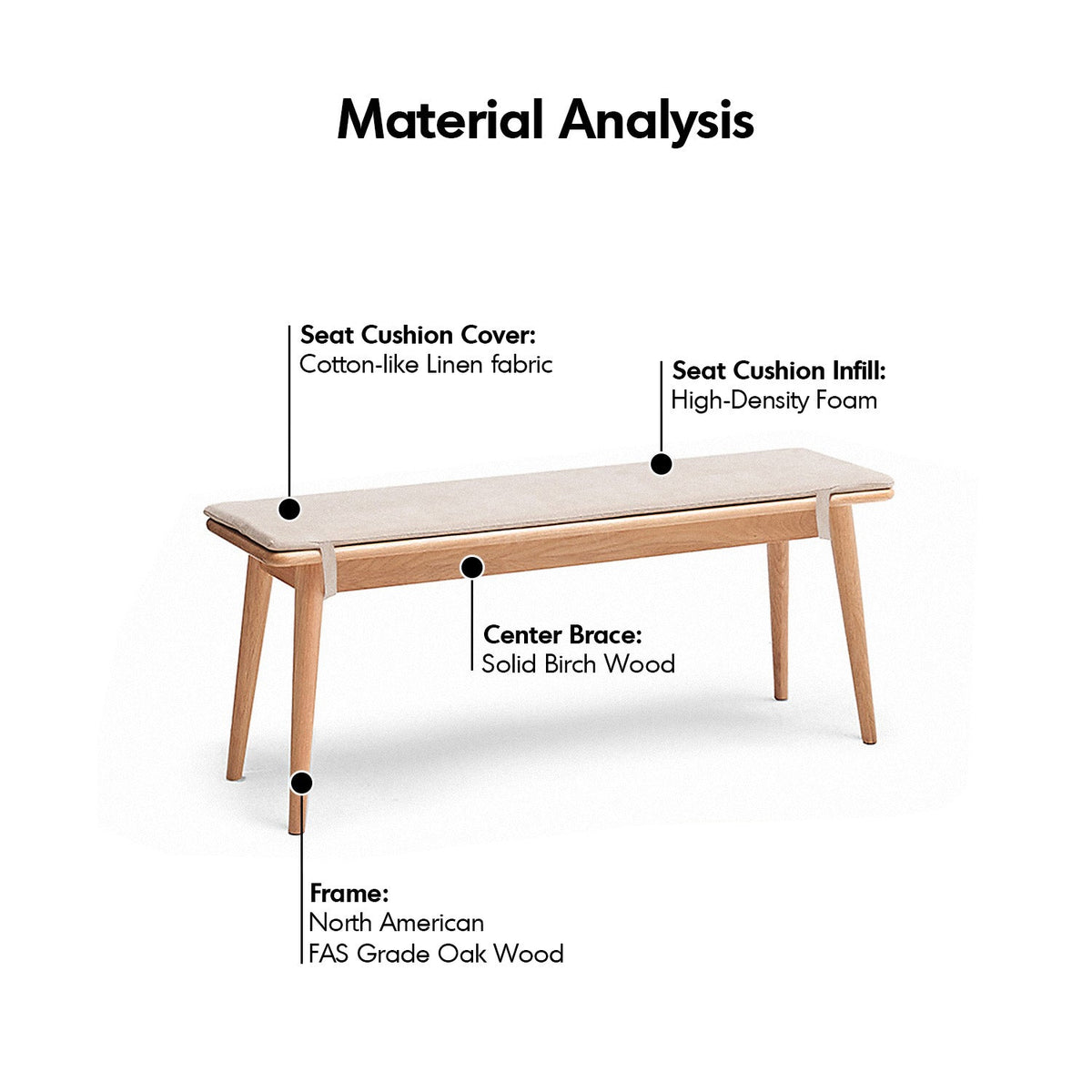 Scandinavian oak wood dining bench with cushion sereno conceptual design.