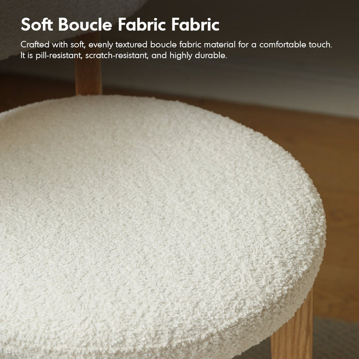 Scandinavian oak wood boucle fabric cover removable dining chair cloud in still life.