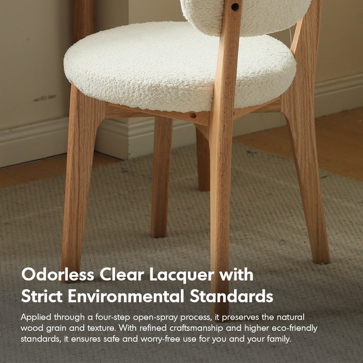 Scandinavian oak wood boucle fabric cover removable dining chair cloud detail 1.