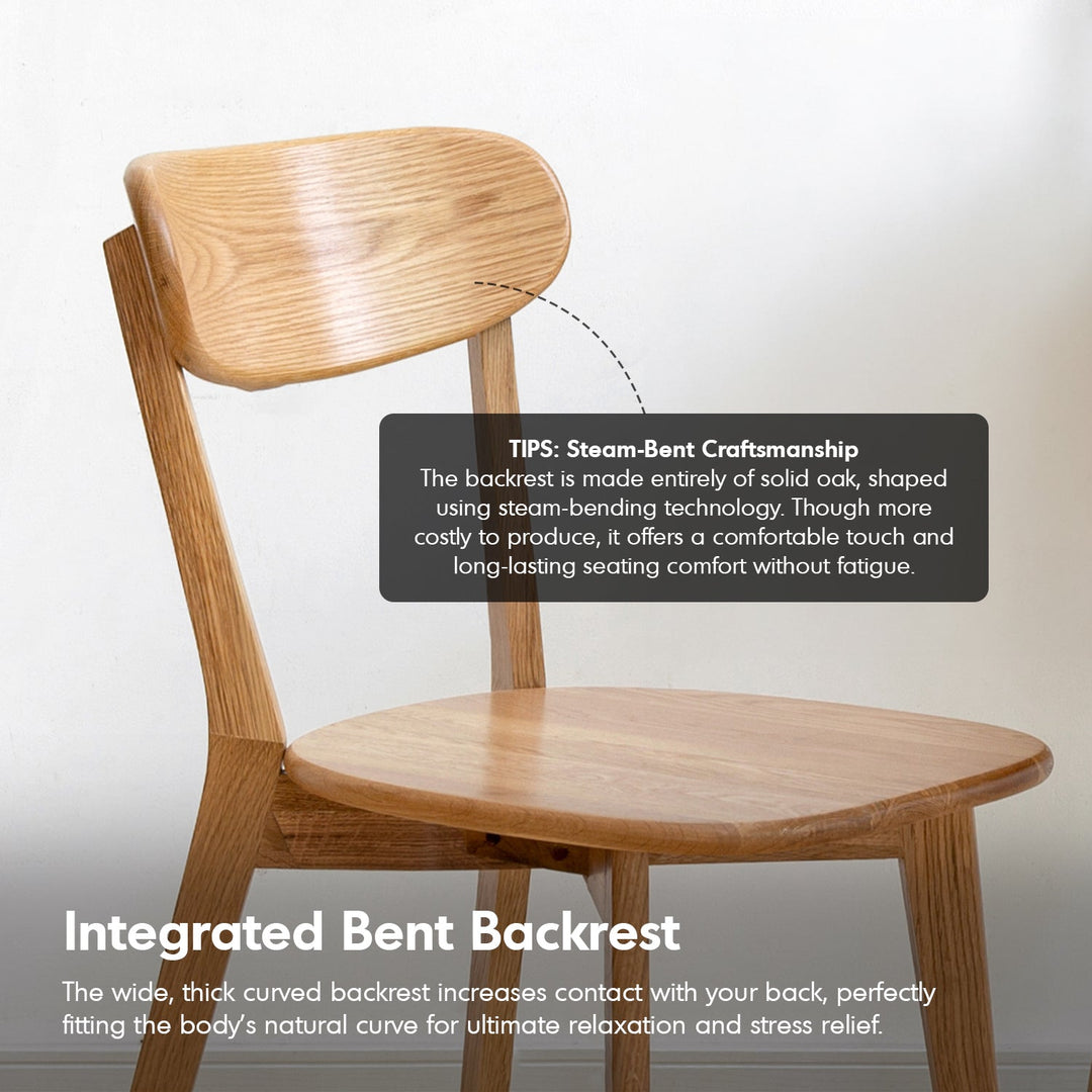 Scandinavian oak wood dining chair elm in details.