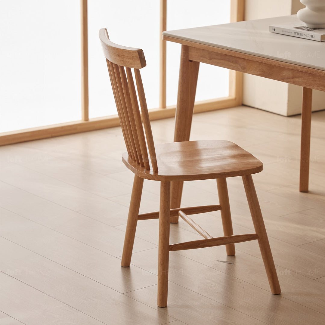 Scandinavian rubber wood dining chair windsor in real life style.