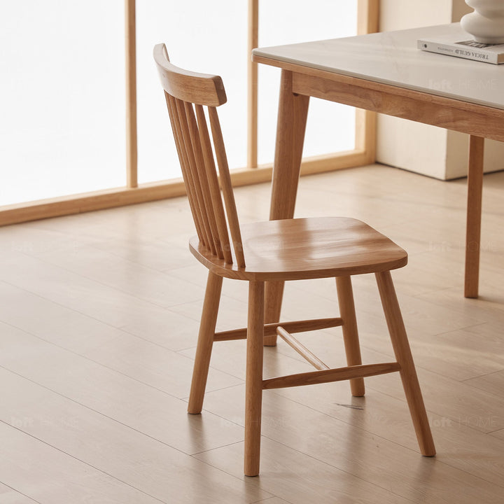 Scandinavian rubber wood dining chair windsor in real life style.