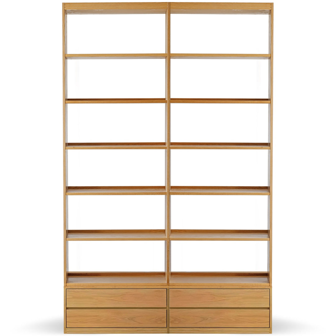 Scandinavian oak wood bookshelf shelfix in white background.
