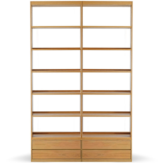 Scandinavian oak wood bookshelf shelfix in white background.