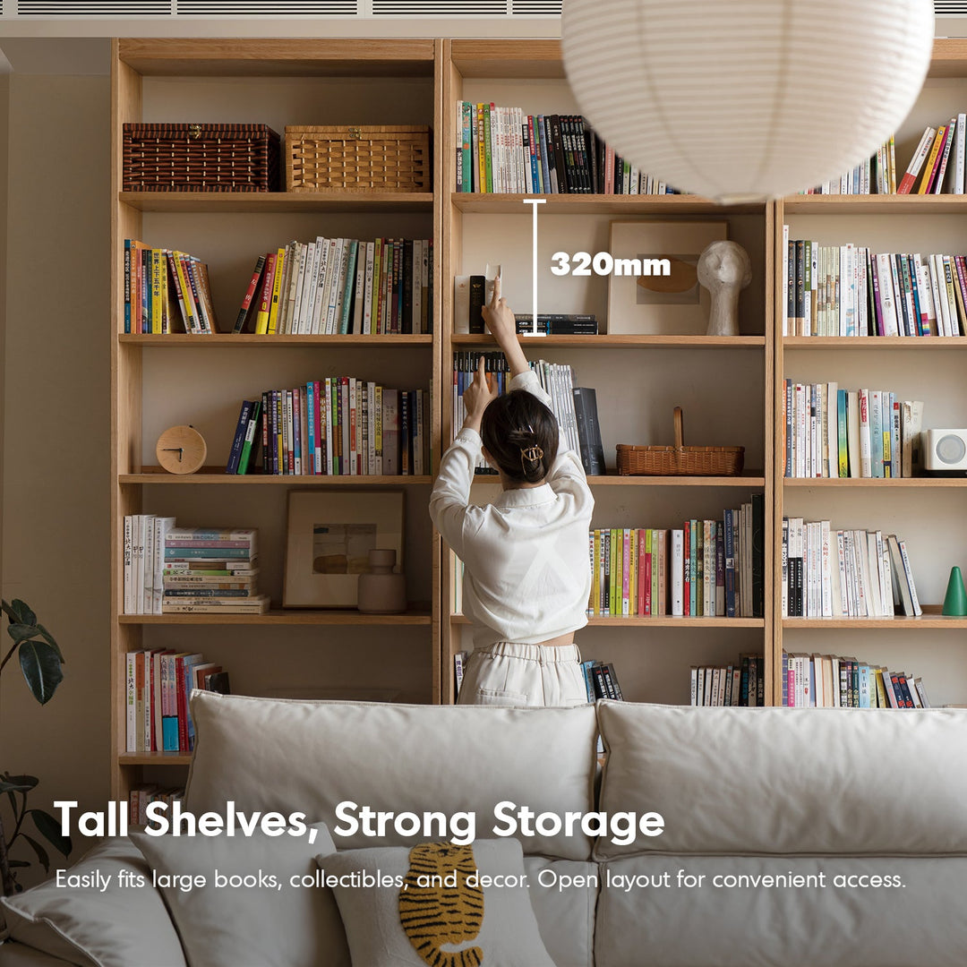 Scandinavian oak wood bookshelf shelfix with context.