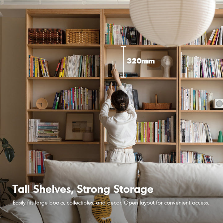 Scandinavian oak wood bookshelf shelfix with context.