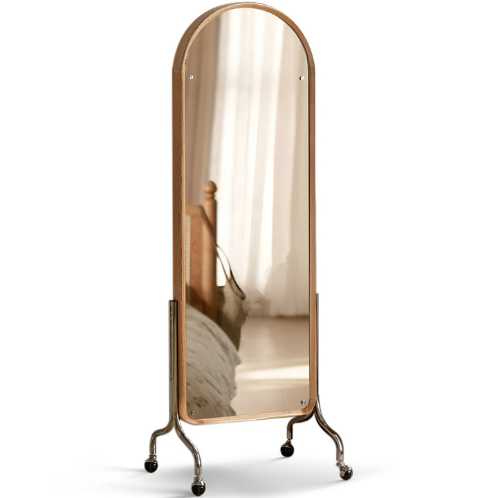 Scandinavian Oak Wood Dressing Mirror Shelf With Caster Wheels VISTA