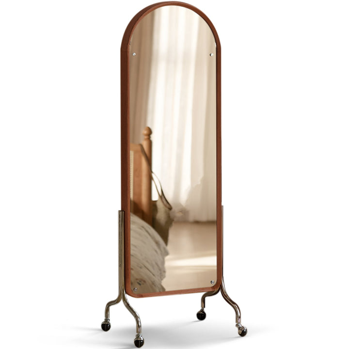 Scandinavian Oak Wood Dressing Mirror Shelf With Caster Wheels VISTA