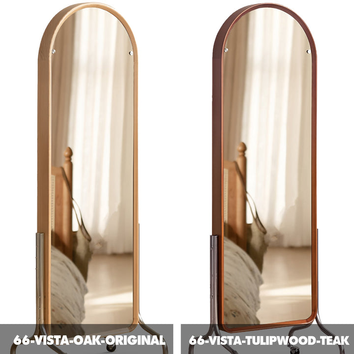 Scandinavian Oak Wood Dressing Mirror Shelf With Caster Wheels VISTA