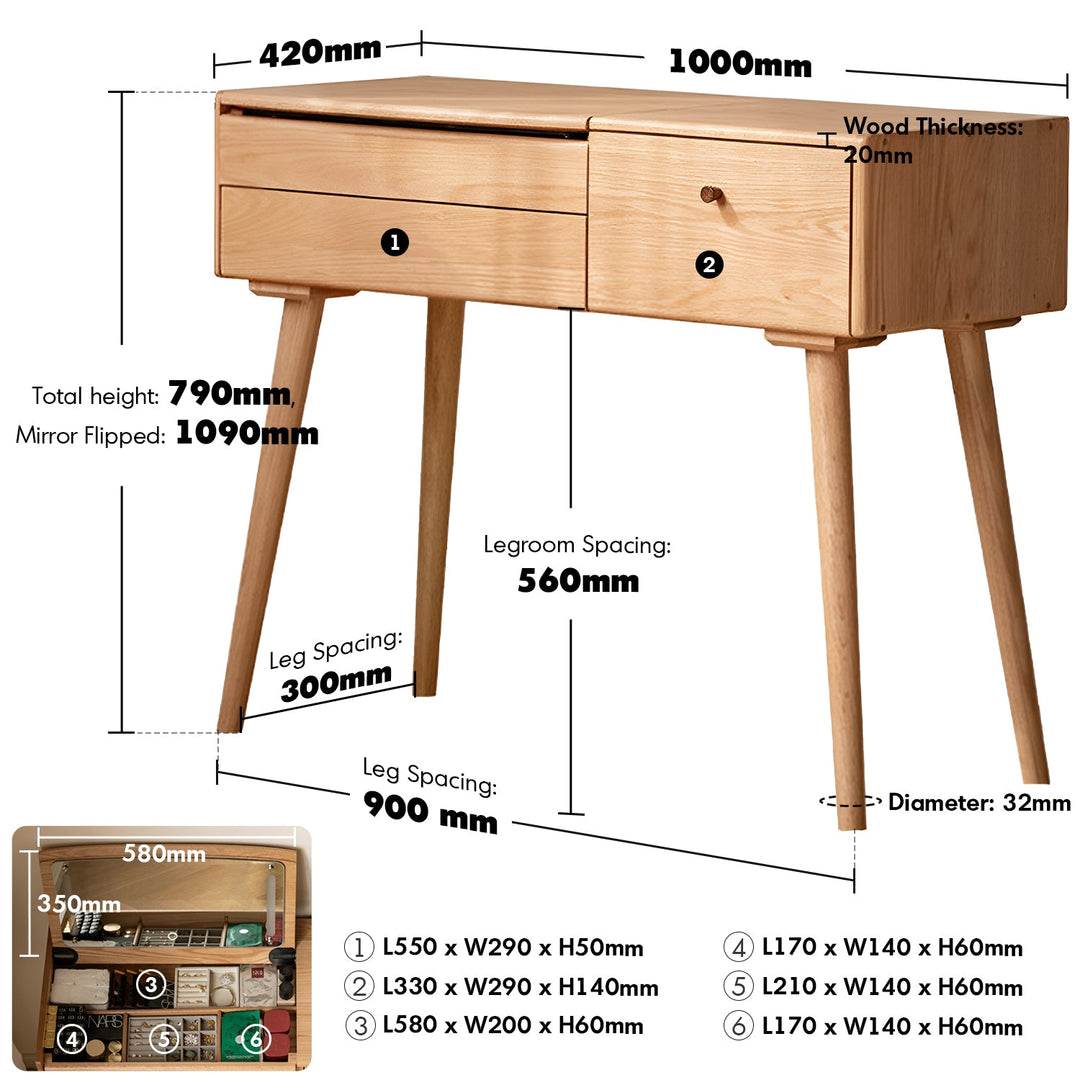 Scandinavian Oak Wood Dressing Table AURA