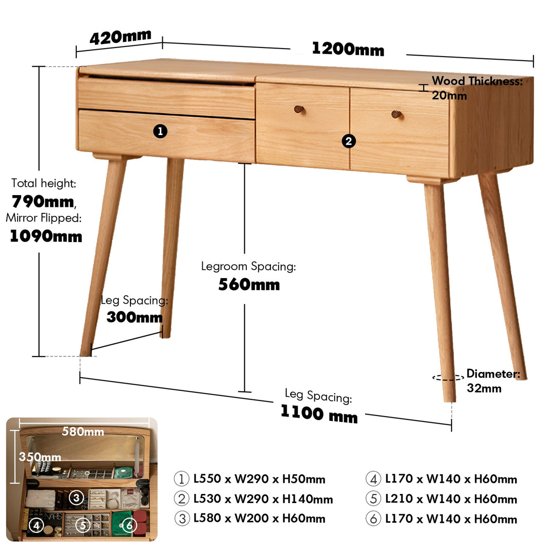 Scandinavian Oak Wood Dressing Table AURA