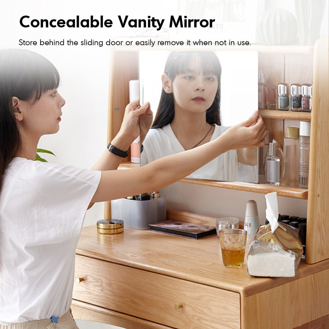 Scandinavian Oak Wood Moru Glass Dressing Table With Mirror GLEAM