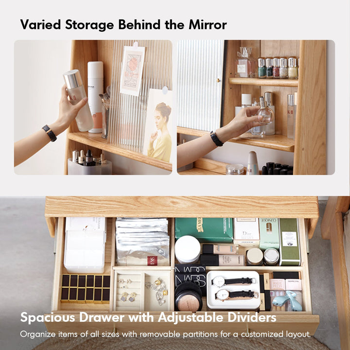 Scandinavian Oak Wood Moru Glass Dressing Table With Mirror GLEAM