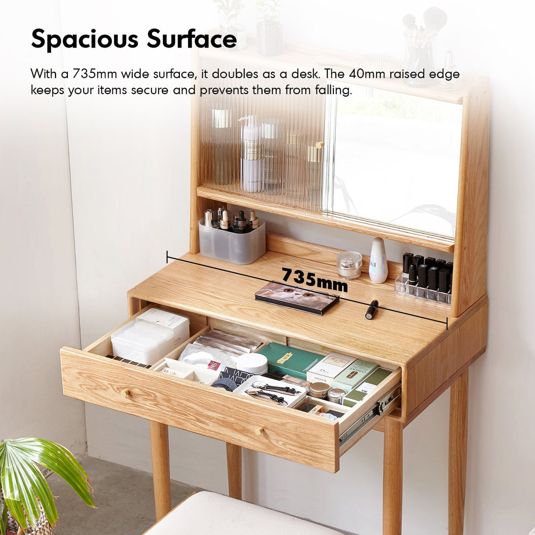 Scandinavian Oak Wood Moru Glass Dressing Table With Mirror GLEAM